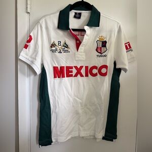 Mexico White and Green Men’s Polo Shirt, Size Small